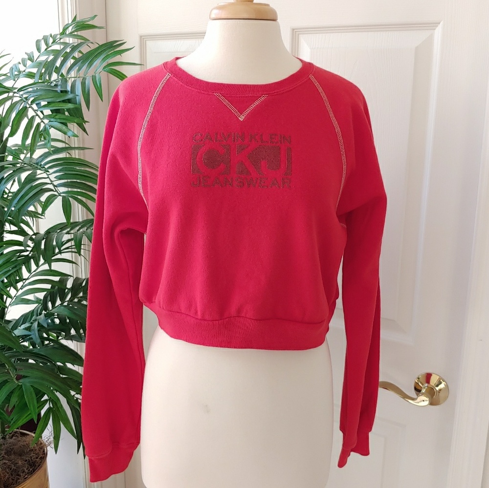 Calvin Klein Jeans Vintage Custom Crewneck Crop Sweatshirt Red